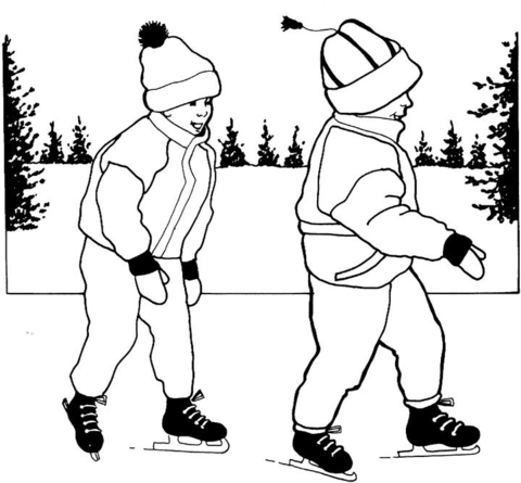 Kids Learn How To Skate  Coloring Page